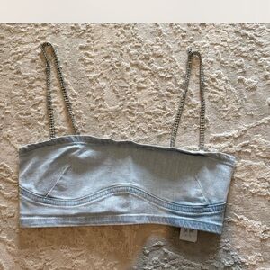 Bershka Gray Denim Top with Sparkling Straps